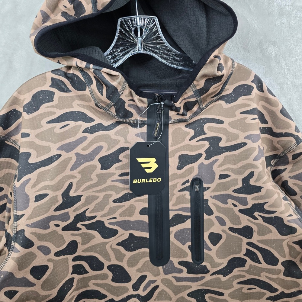 Burlebo Duke Tech Hoodie Mens Large Brown Camo Hunting Fleece DWR Mid Layer - Picture 2 of 7